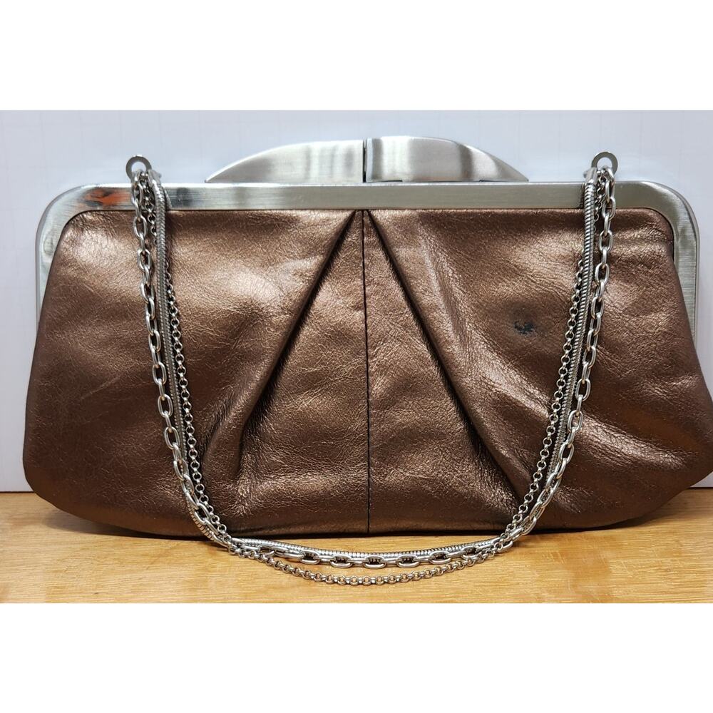 HOBO International Hayward Bronze Metalic leather Clutch 3 Chain Handle See Pics - Picture 3 of 6